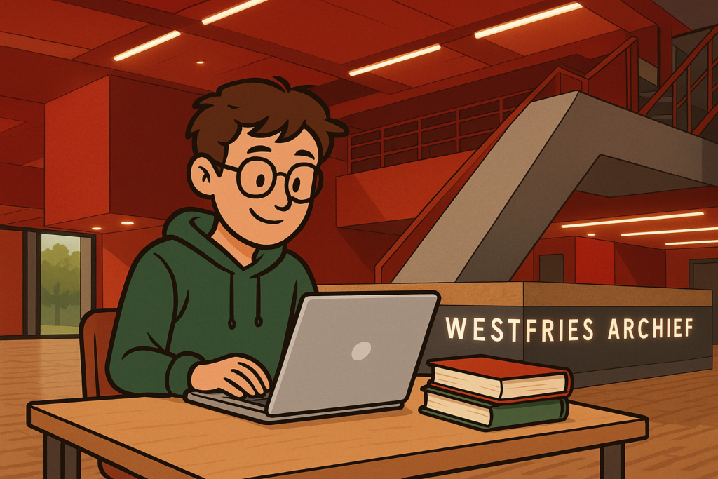 cartoon studenten werkplek bij het WFA