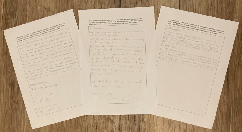 Een selectie dagboekpagina’s, geschreven door leerlingen van Copernicus SG.