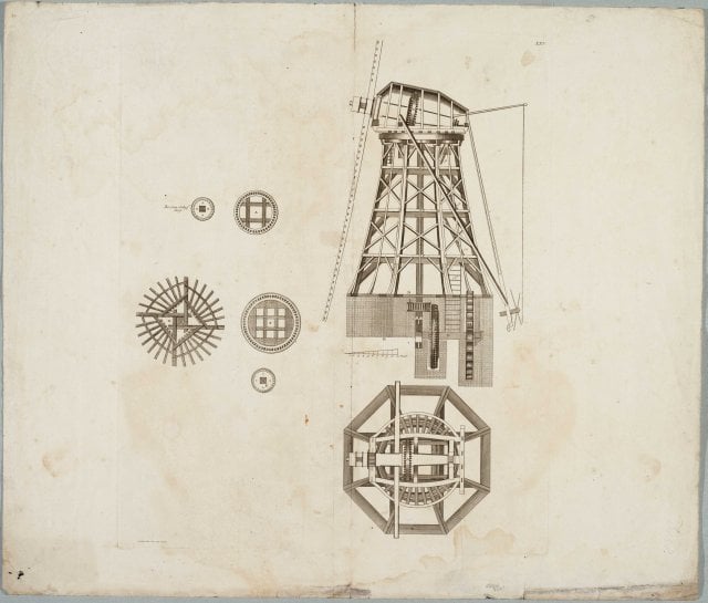Tekening van de constructie van een achtkantige binnenkruier.