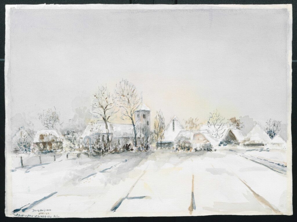 Aquarel van de omgeving Wadway/Wognum, vervaardigd door J. de Groot.